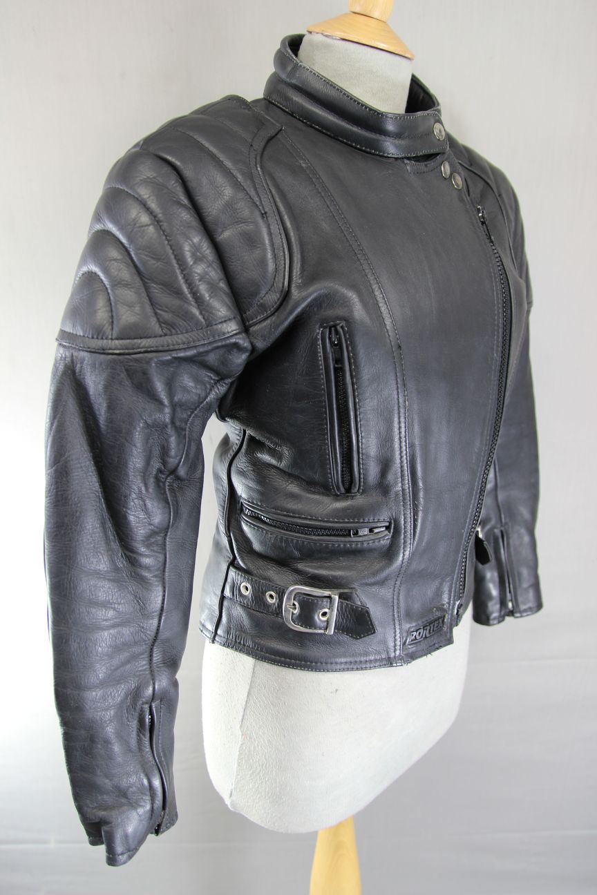 CLASSIC SPORTEX A5 BLACK LEATHER BIKER JACKET: SIZE 10