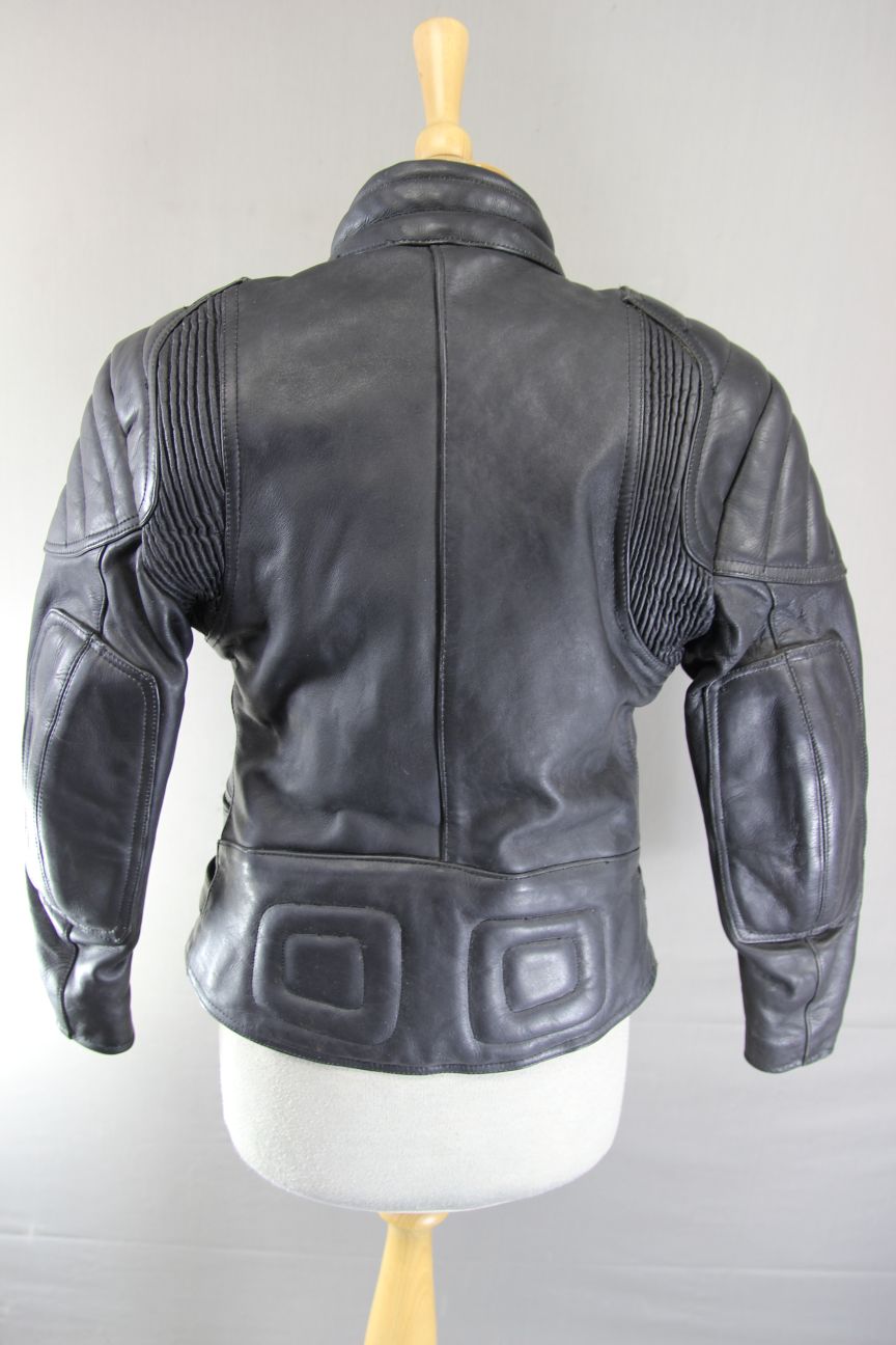 CLASSIC SPORTEX A5 BLACK LEATHER BIKER JACKET: SIZE 10