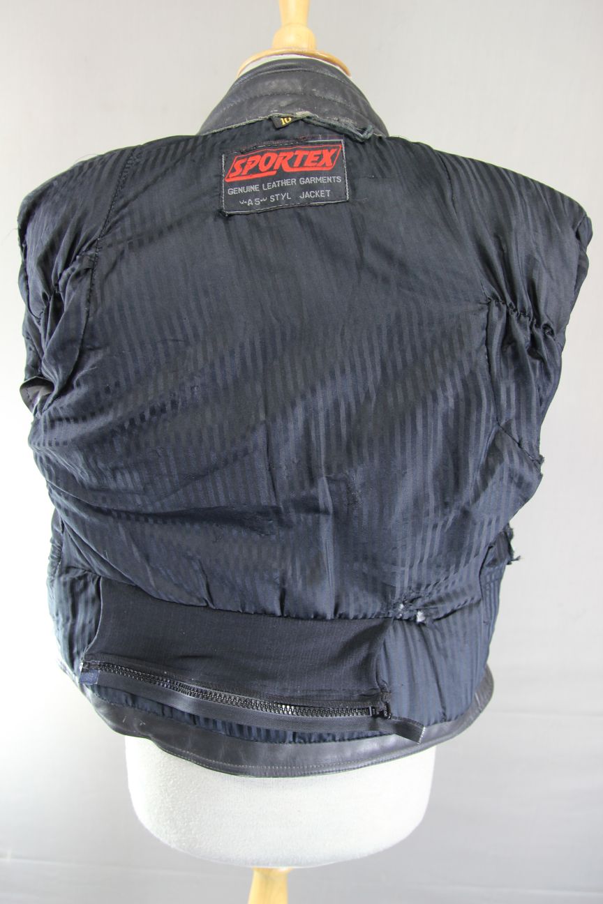 CLASSIC SPORTEX A5 BLACK LEATHER BIKER JACKET: SIZE 10