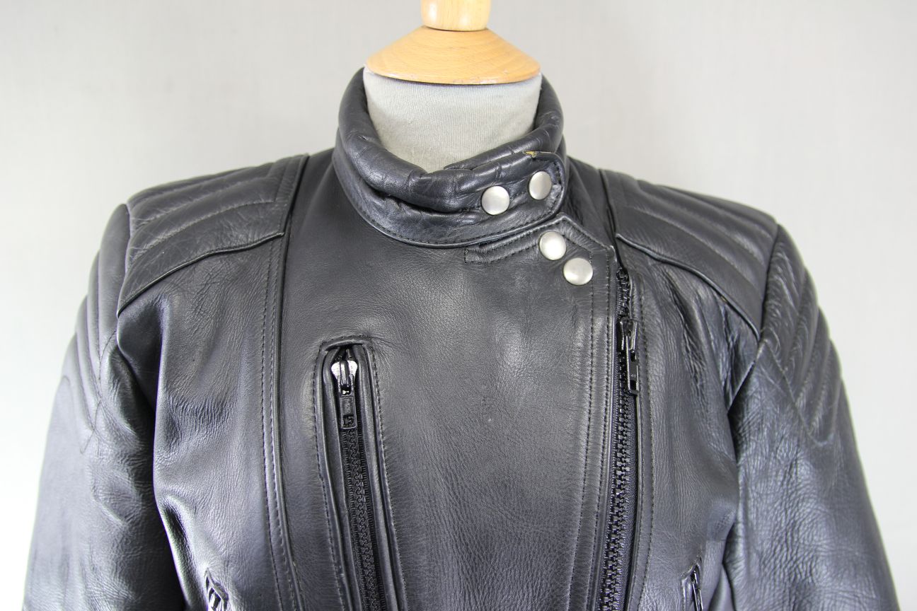 DYNAMIC LEATHERS CLASSIC BLACK COWHIDE BIKER JACKET: SIZE 14