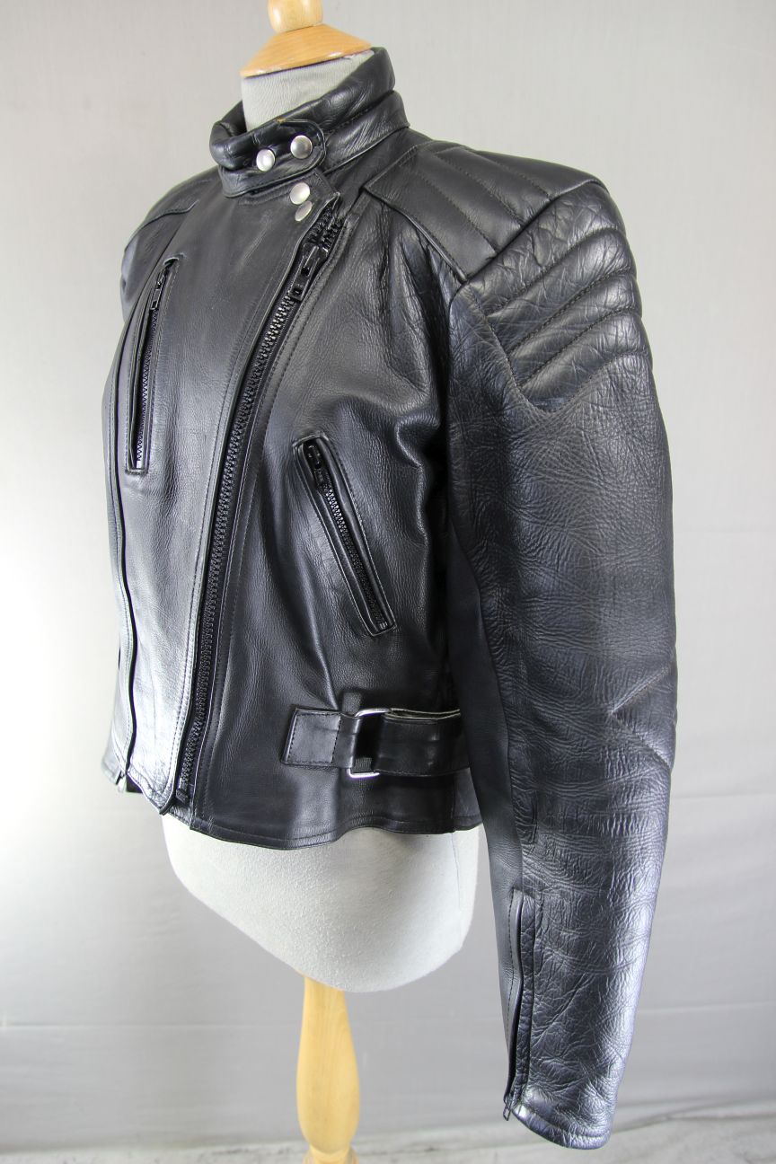 DYNAMIC LEATHERS CLASSIC BLACK COWHIDE BIKER JACKET: SIZE 14