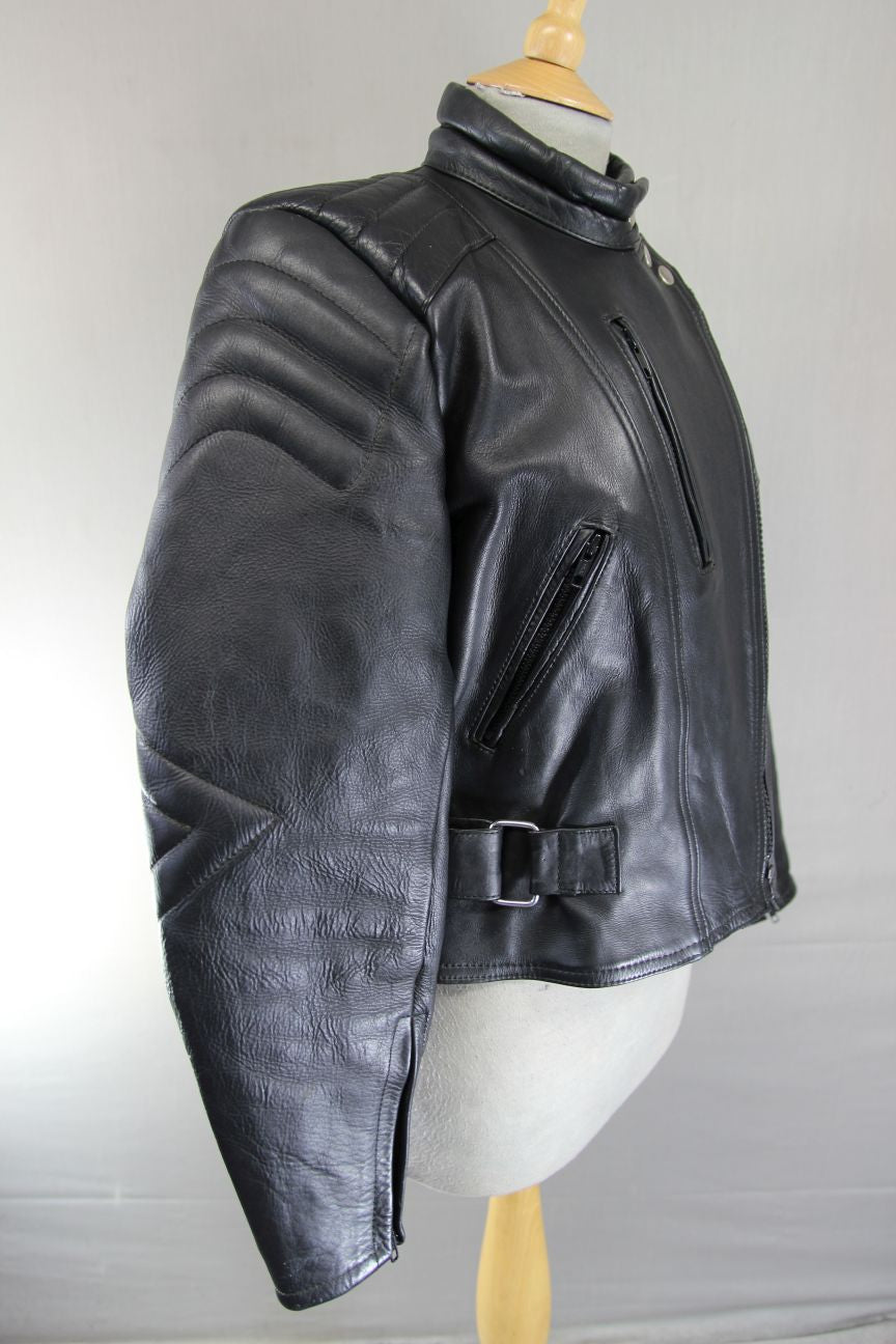 DYNAMIC LEATHERS CLASSIC BLACK COWHIDE BIKER JACKET: SIZE 14