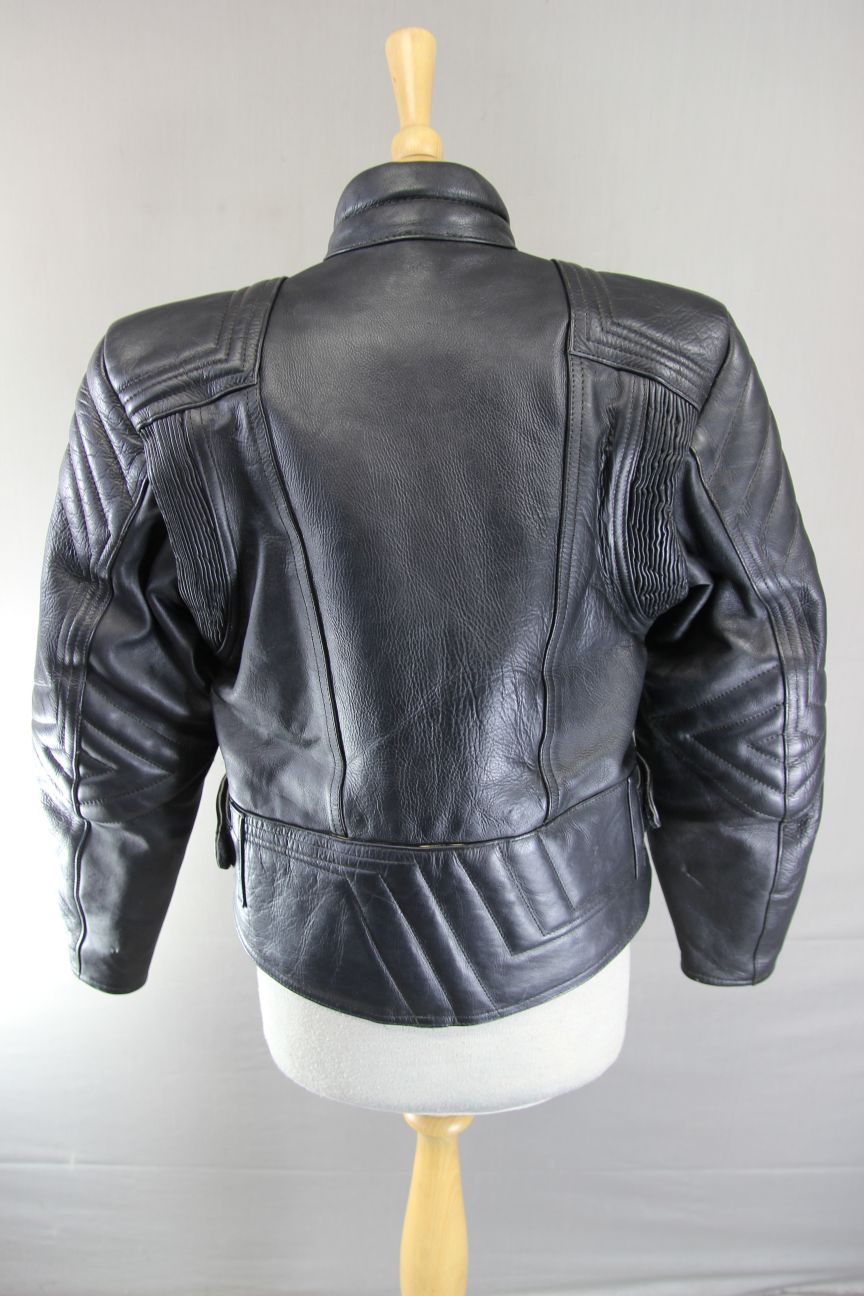 DYNAMIC LEATHERS CLASSIC BLACK COWHIDE BIKER JACKET: SIZE 14