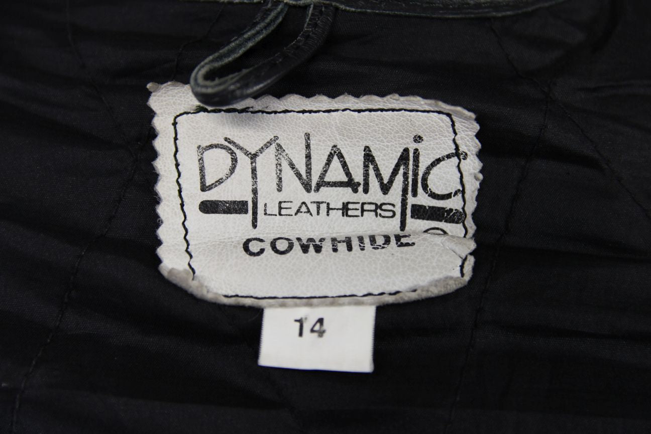 DYNAMIC LEATHERS CLASSIC BLACK COWHIDE BIKER JACKET: SIZE 14
