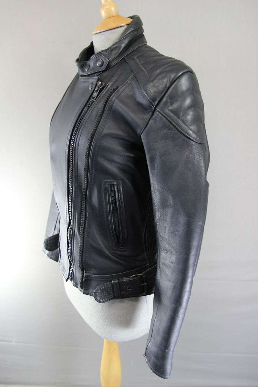 CLASSIC KETT BLACK LEATHER BIKER JACKET: SIZE 10