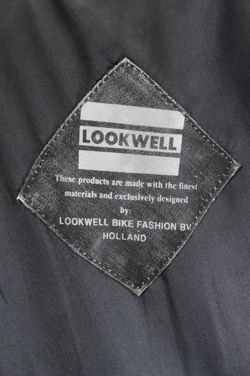 VINTAGE LOOKWELL BLACK, BLUE & GREEN LEATHER BIKER JACKET + BACK PROTECTOR 40 IN