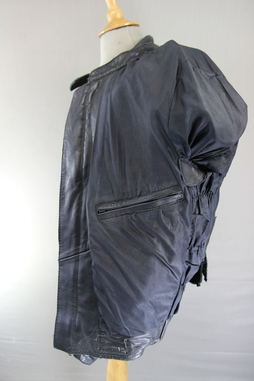 VINTAGE LOOKWELL BLACK, BLUE & GREEN LEATHER BIKER JACKET + BACK PROTECTOR 40 IN