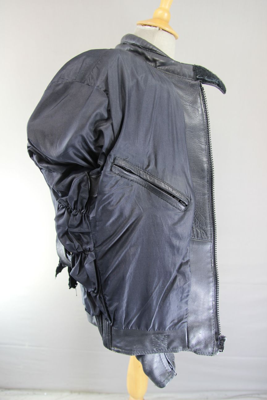 VINTAGE LOOKWELL BLACK, BLUE & GREEN LEATHER BIKER JACKET + BACK PROTECTOR 40 IN