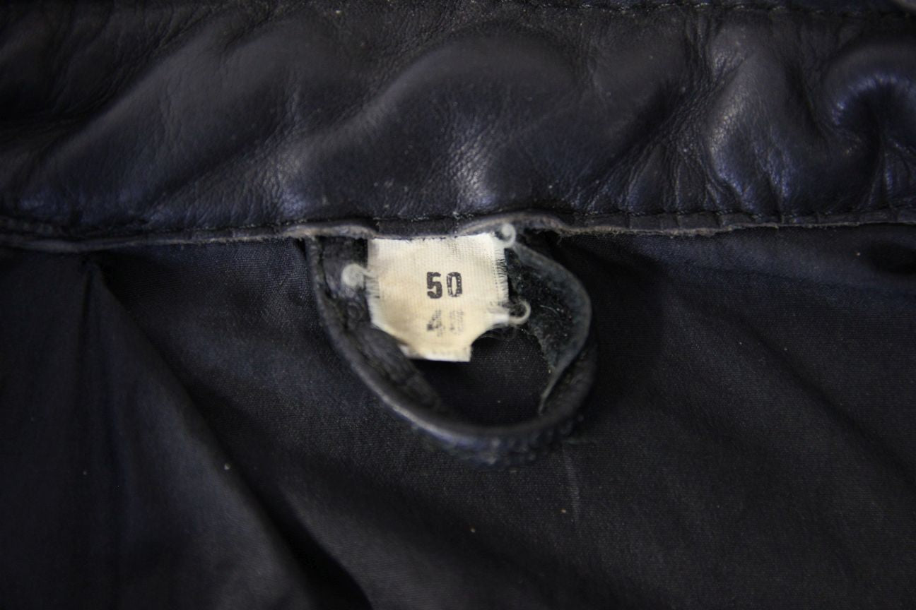 VINTAGE LOOKWELL BLACK, BLUE & GREEN LEATHER BIKER JACKET + BACK PROTECTOR 40 IN
