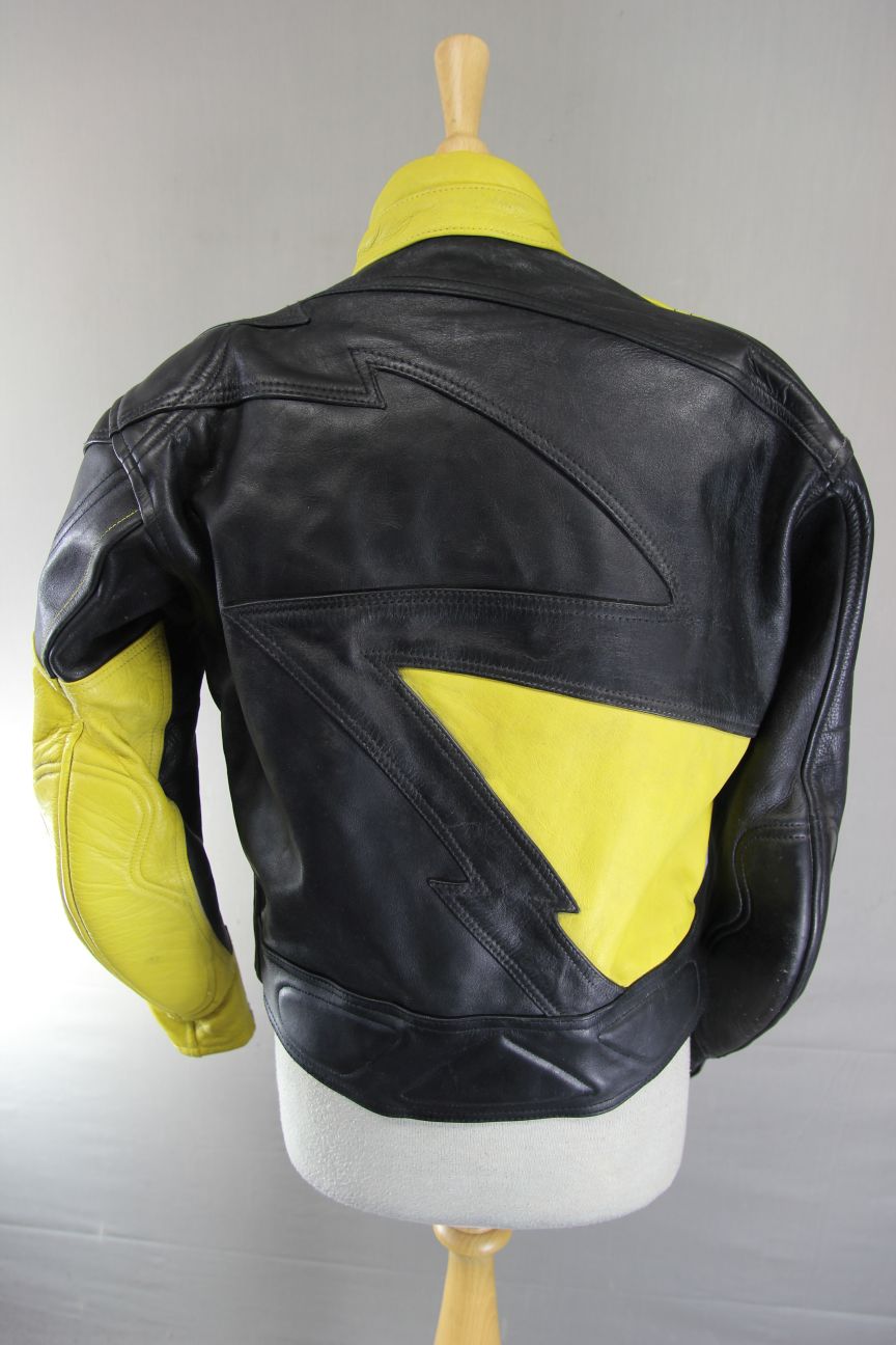 CLASSIC J&S BLACK & YELLOW LEATHER BIKER JACKET 38-40 INCH CHEST