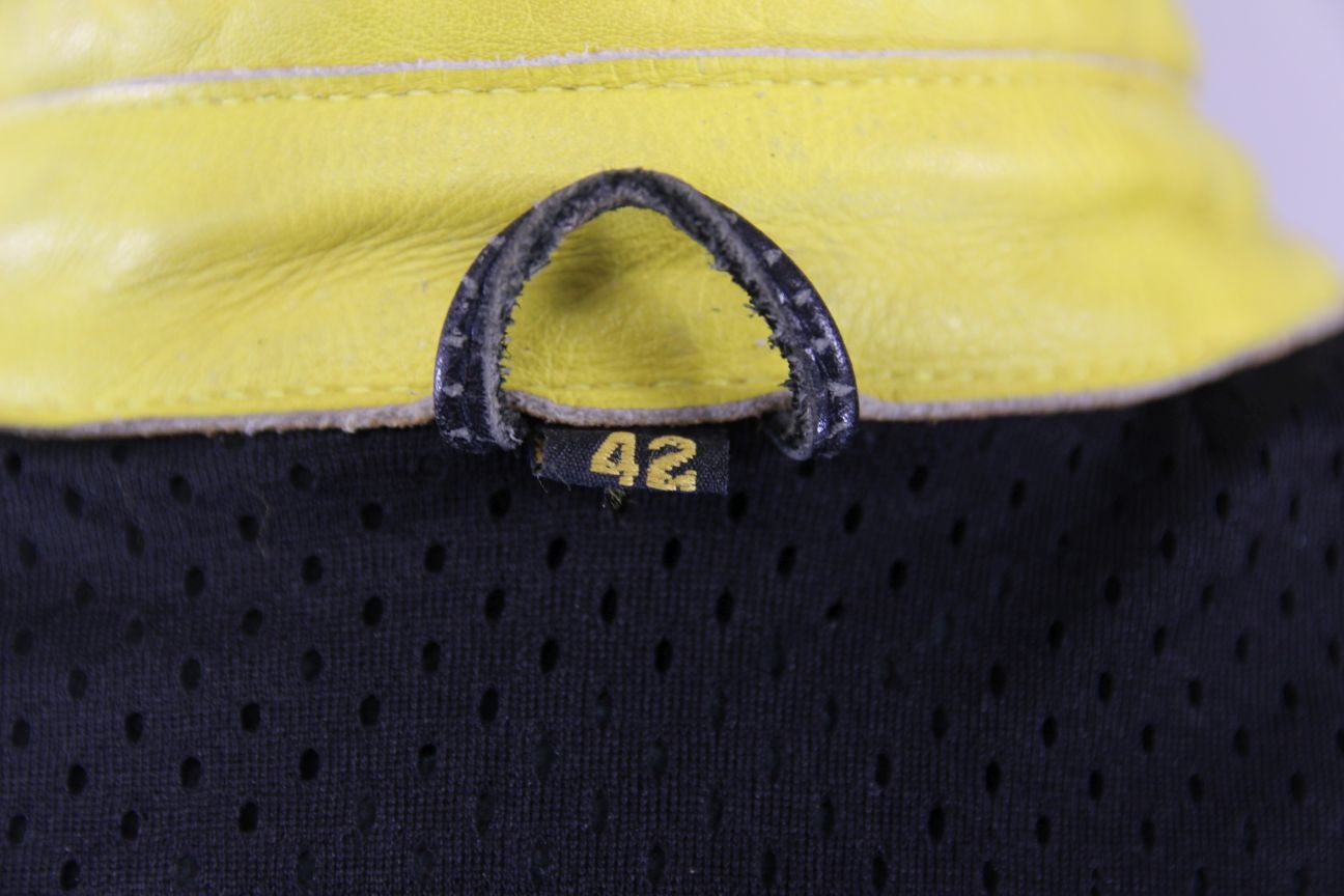 CLASSIC J&S BLACK & YELLOW LEATHER BIKER JACKET 38-40 INCH CHEST