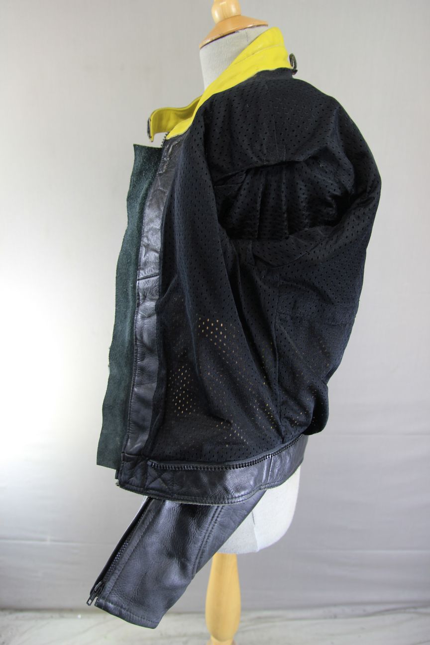 CLASSIC J&S BLACK & YELLOW LEATHER BIKER JACKET 38-40 INCH CHEST