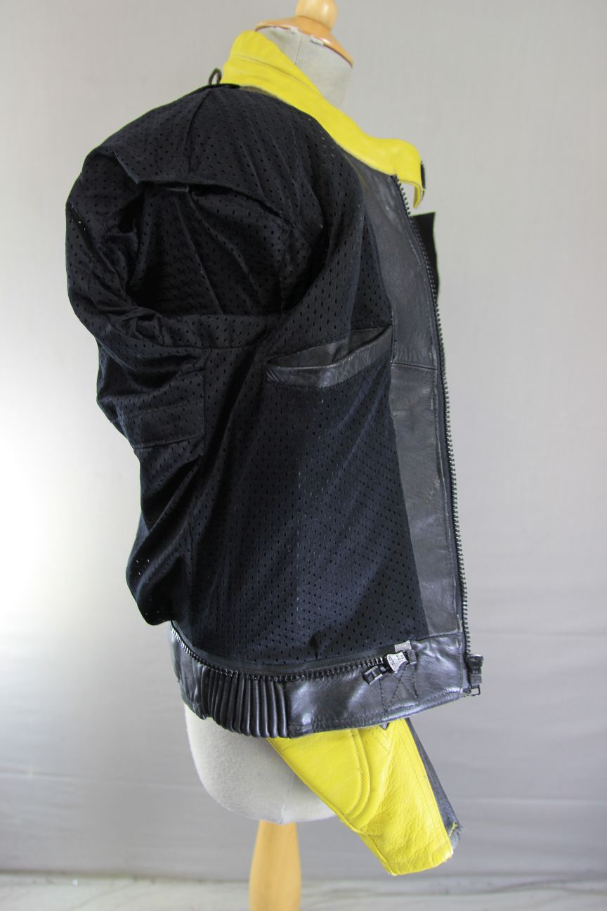 CLASSIC J&S BLACK & YELLOW LEATHER BIKER JACKET 38-40 INCH CHEST