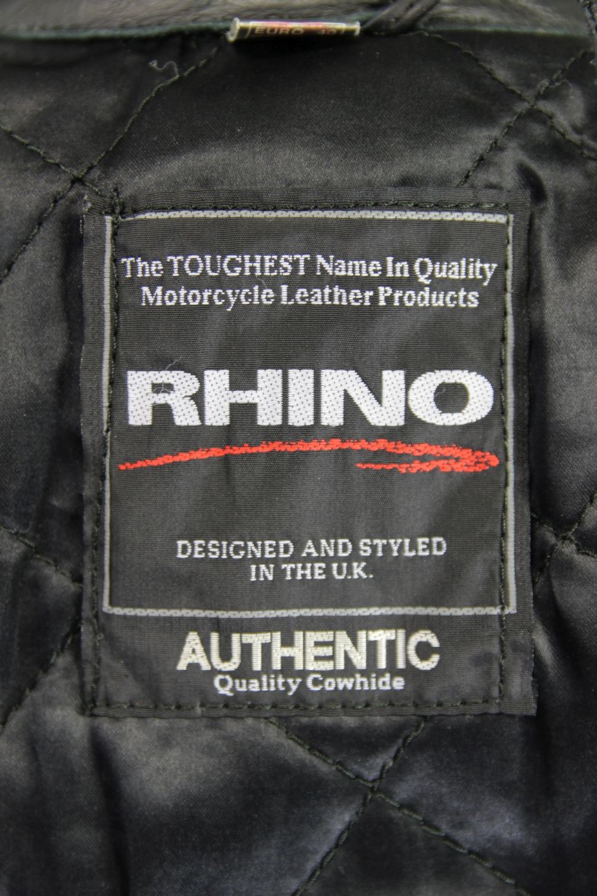 RHINO BRITISH DESIGNED/STYLED BLACK COWHIDE LEATHER BIKER JACKET SIZE 12 34 INCH