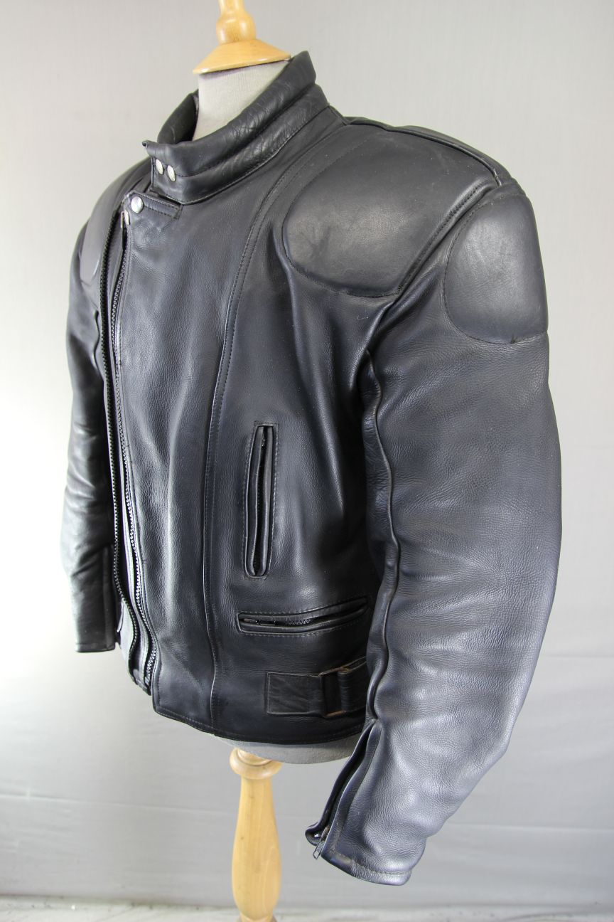 DYNAMIC LEATHERS CLASSIC BLACK COWHIDE BIKER JACKET 40-42 INCH