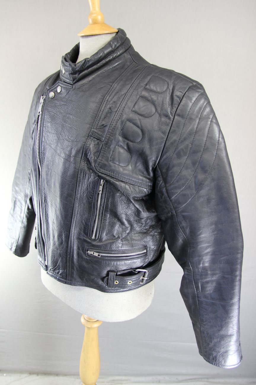 CLASSIC BLACK LEATHER BIKER JACKET 42-44 INCH CHEST
