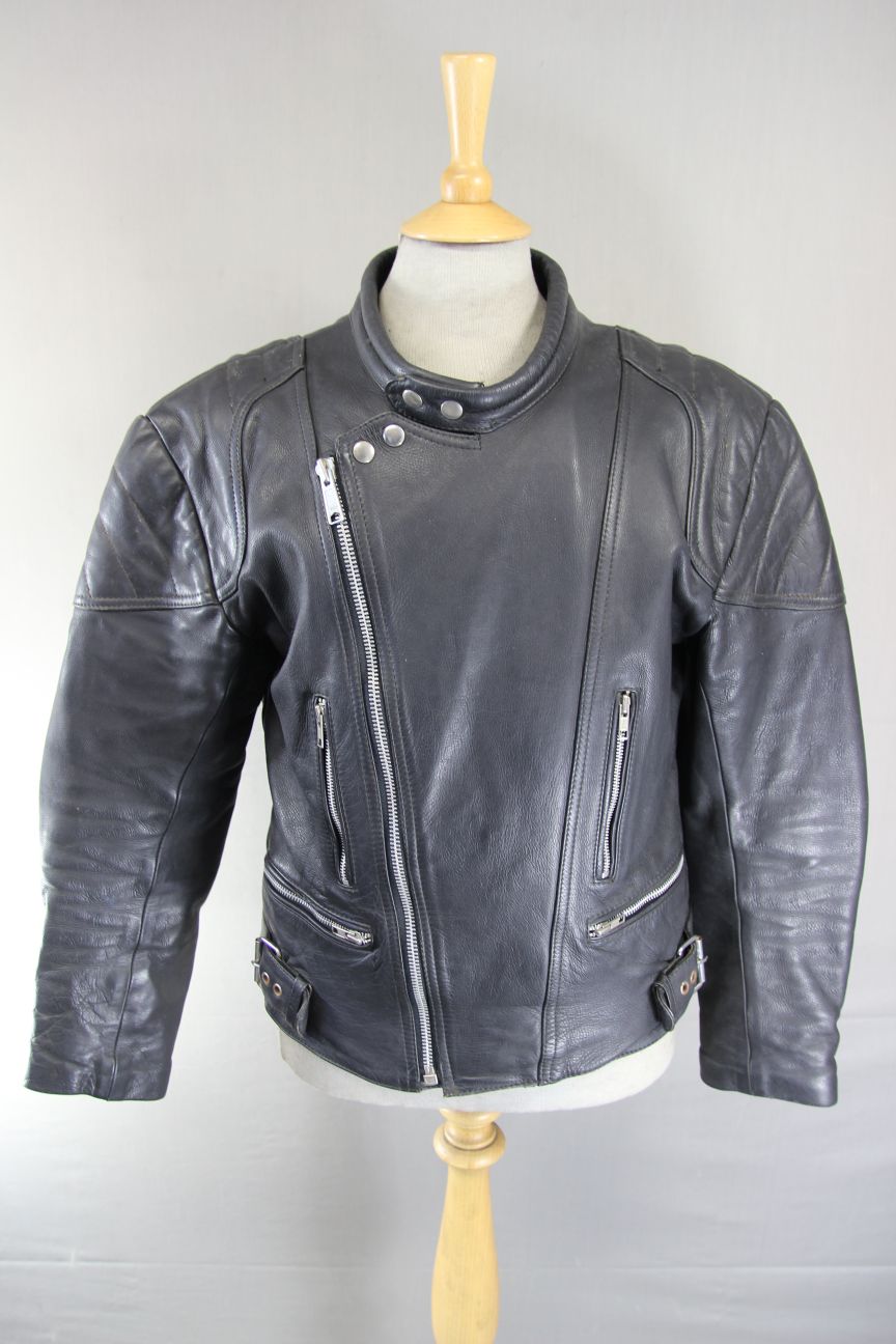 CLASSIC BLACK LEATHER BIKER JACKET 38 INCH CHEST