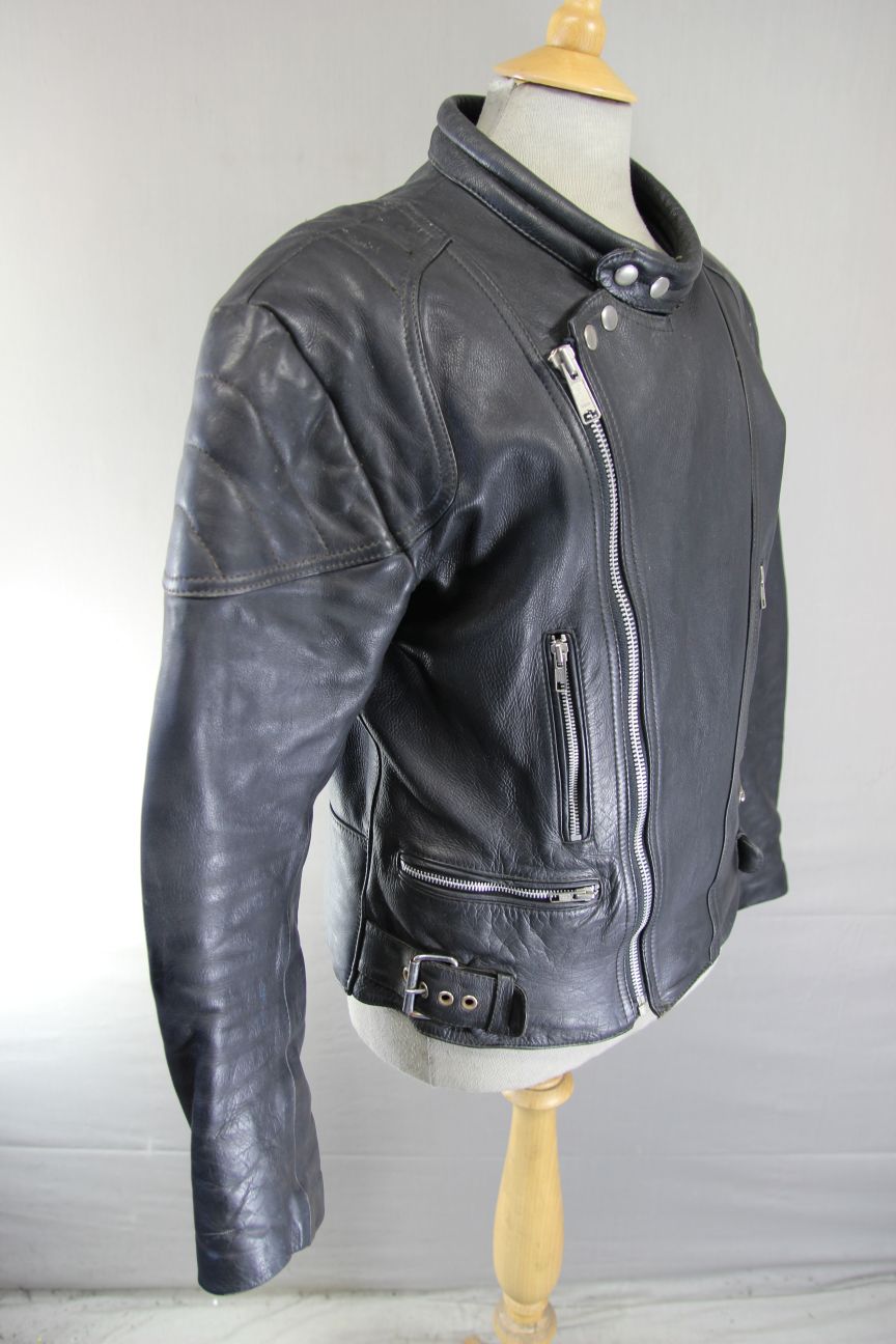 CLASSIC BLACK LEATHER BIKER JACKET 38 INCH CHEST
