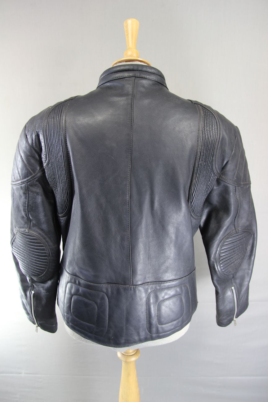 CLASSIC BLACK LEATHER BIKER JACKET 38 INCH CHEST