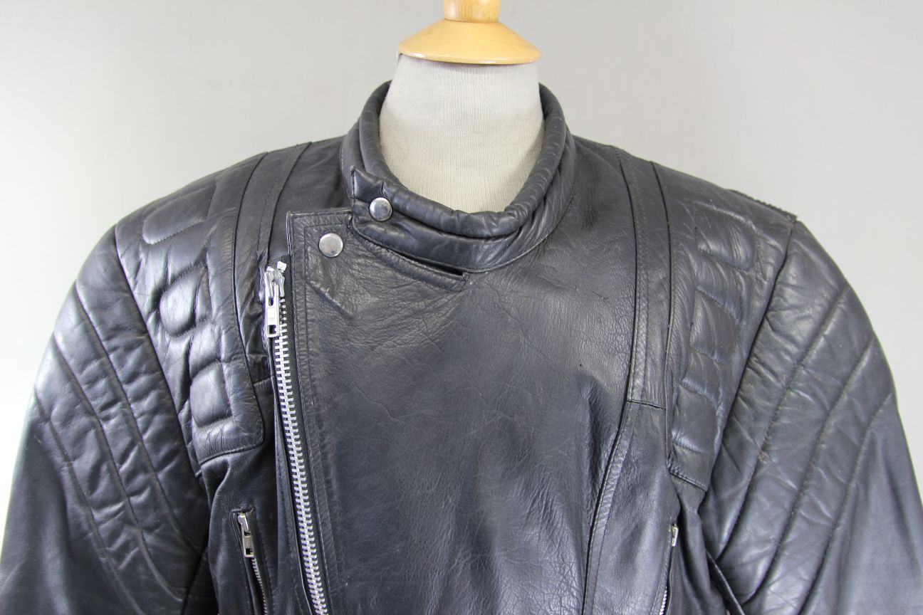 CLASSIC DAPA BLACK LEATHER BIKER JACKET 46-48 INCH