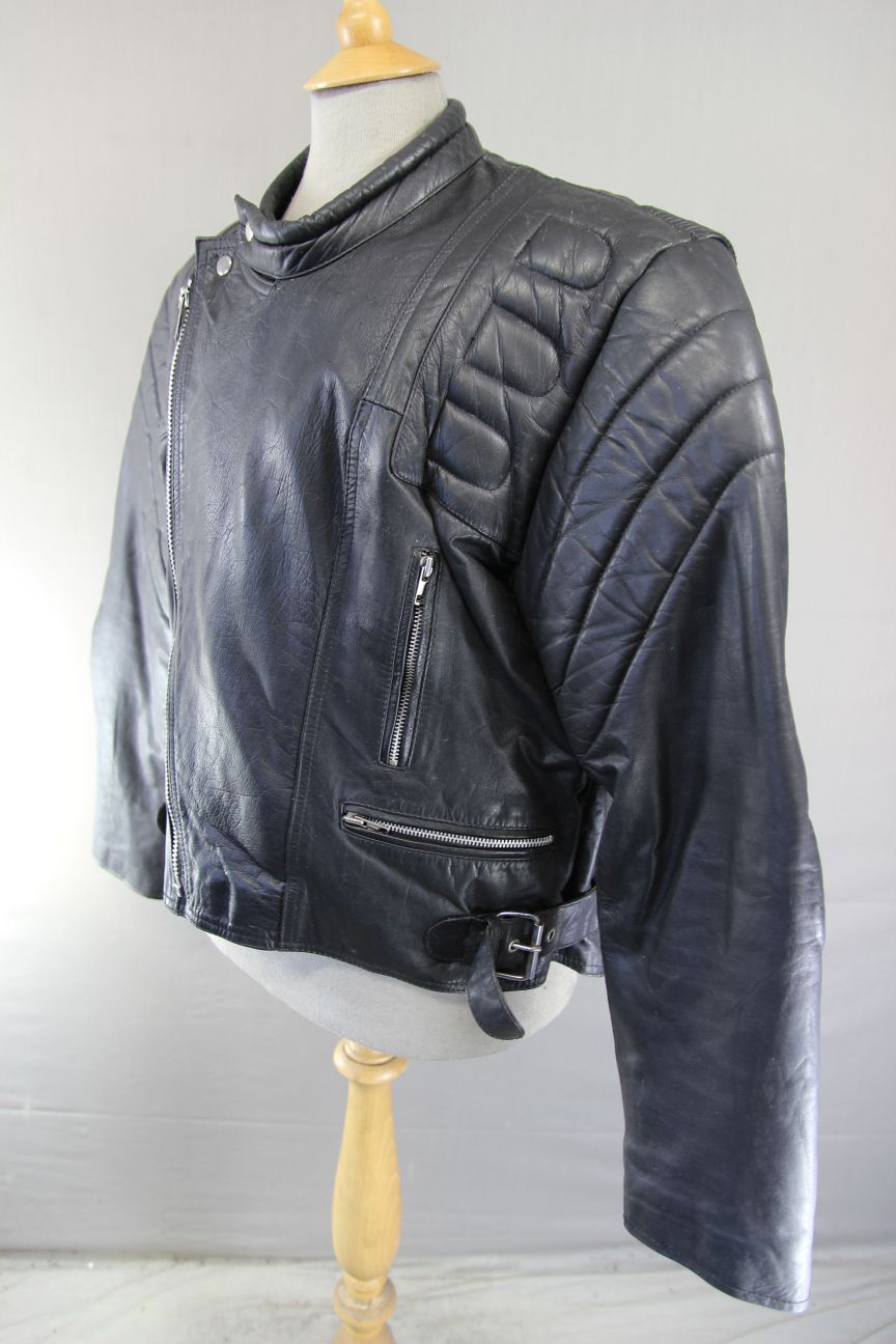 CLASSIC DAPA BLACK LEATHER BIKER JACKET 46-48 INCH