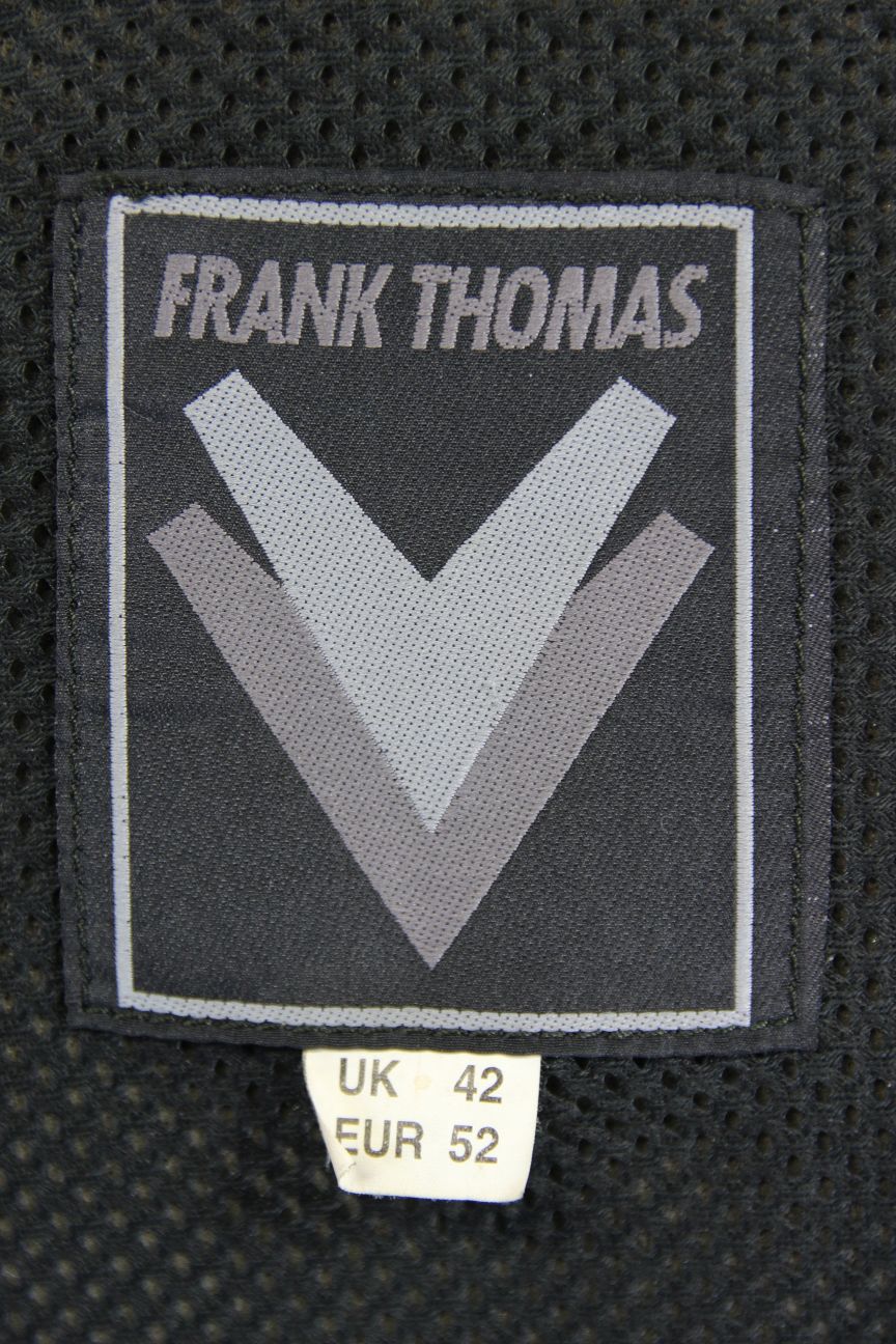 FRANK THOMAS BLACK & GREY LEATHER BIKER JACKET WITH REMOVABLE CE ARMOUR 42 INCH