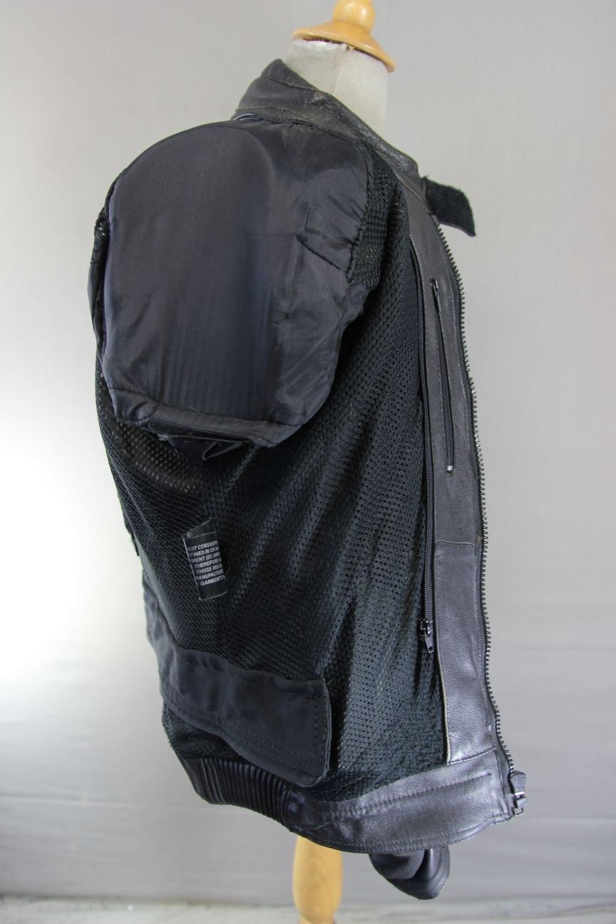 FRANK THOMAS BLACK & GREY LEATHER BIKER JACKET WITH REMOVABLE CE ARMOUR 42 INCH