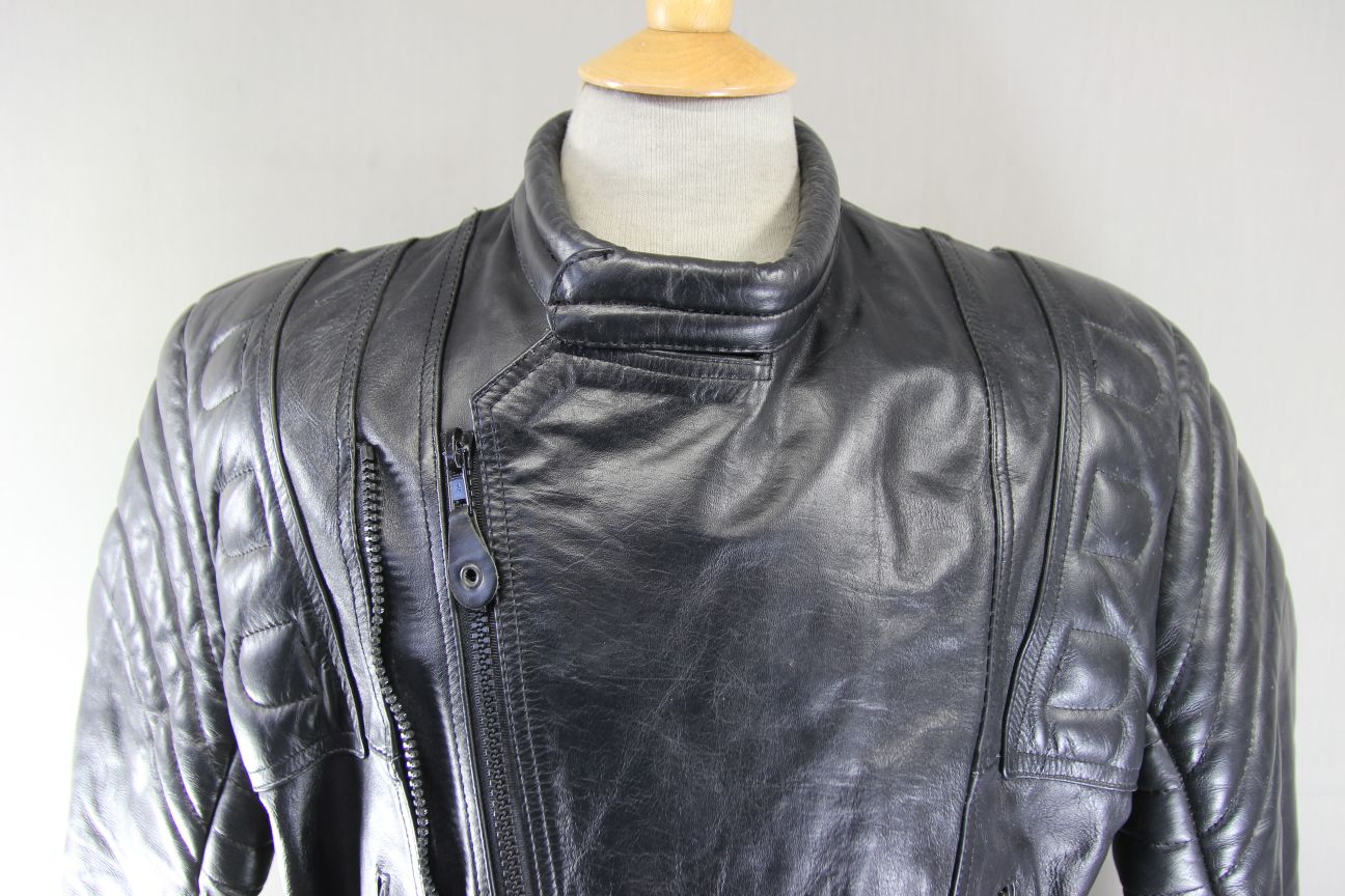 CLASSIC 'CHARLIE' BLACK LEATHER BIKER JACKET 40 INCH/MEDIUM