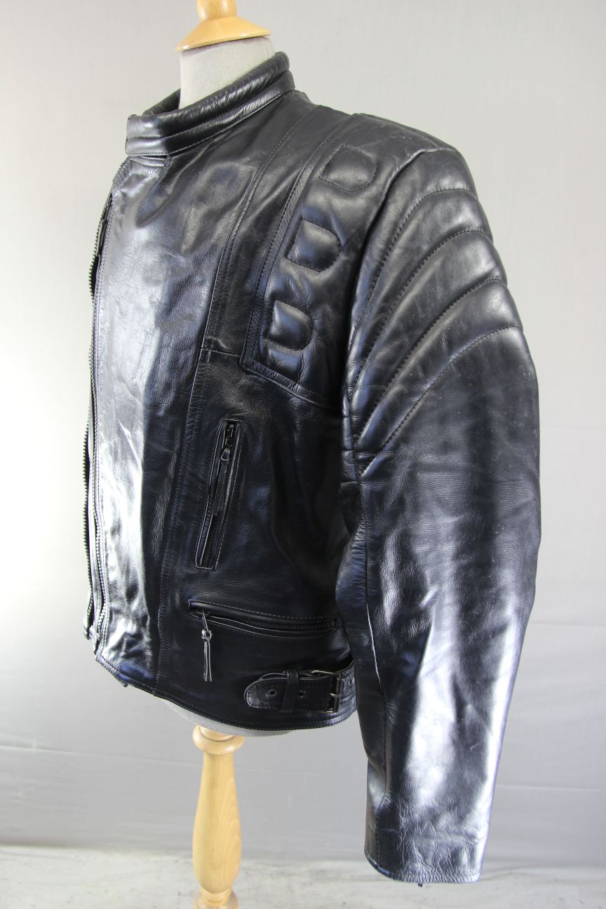 CLASSIC 'CHARLIE' BLACK LEATHER BIKER JACKET 40 INCH/MEDIUM