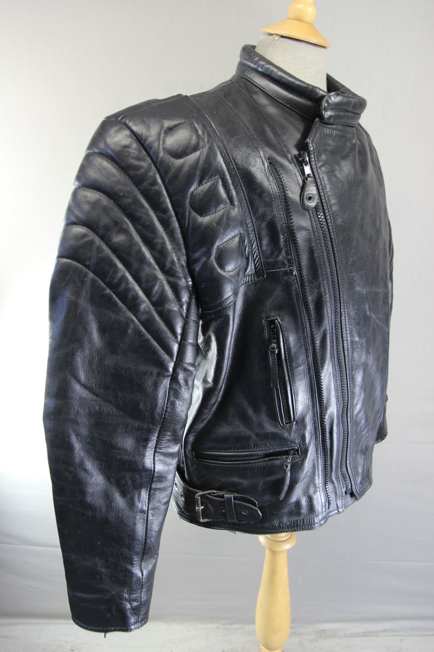 CLASSIC 'CHARLIE' BLACK LEATHER BIKER JACKET 40 INCH/MEDIUM