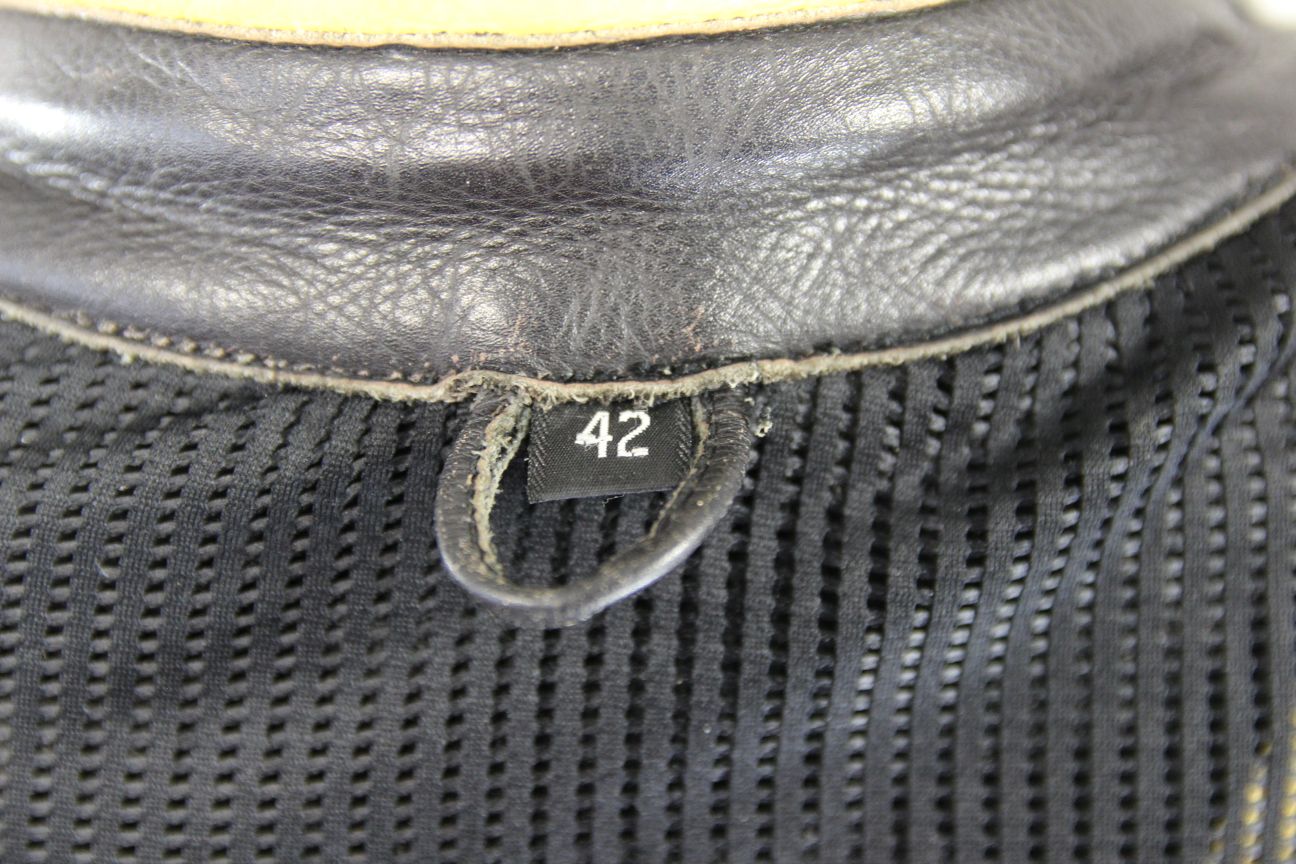 RICHA BLACK, YELLOW & SILVER LEATHER BIKER JACKET WITH CE ARMOUR 42 INCH CHEST
