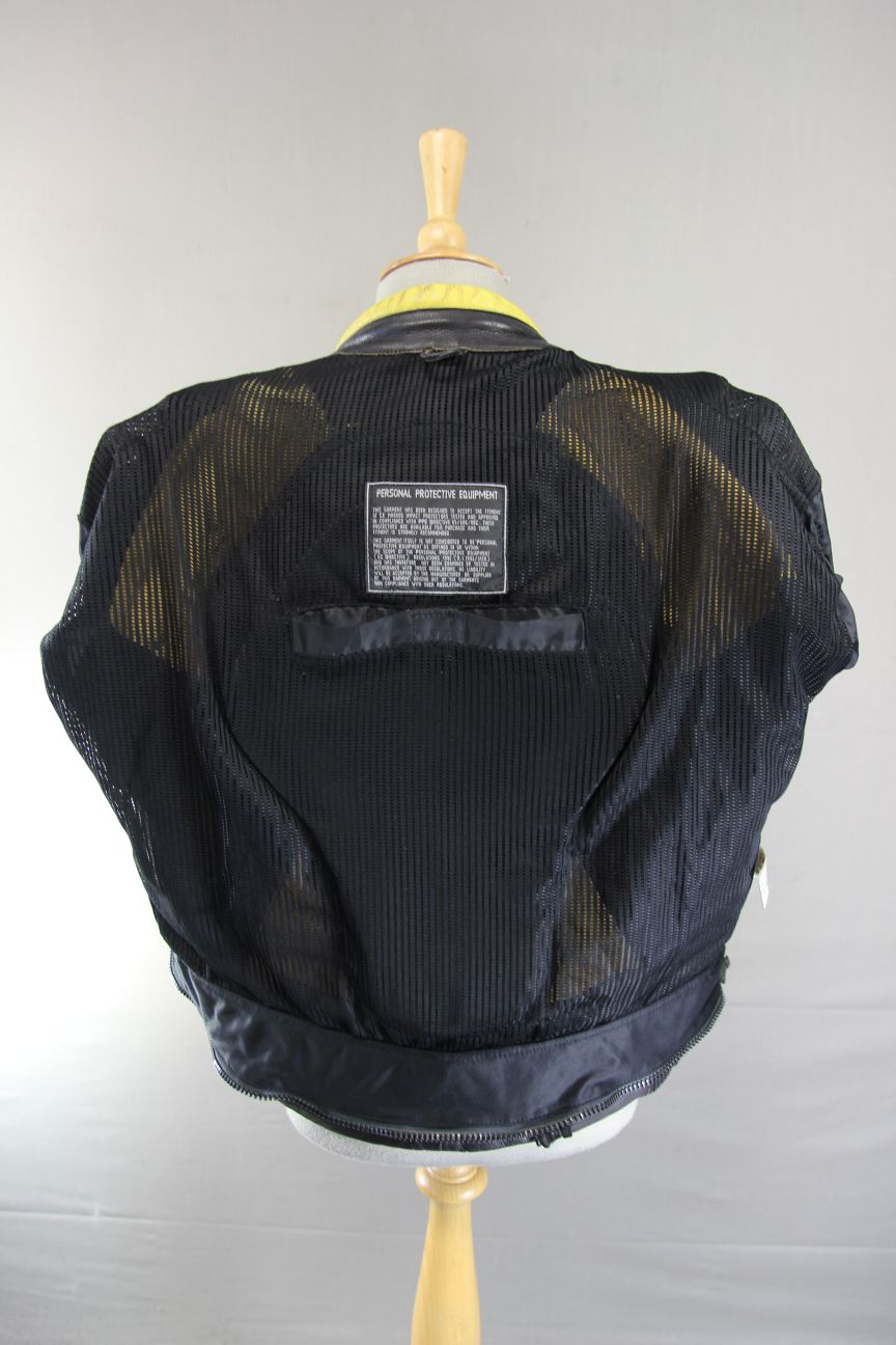 RICHA BLACK, YELLOW & SILVER LEATHER BIKER JACKET WITH CE ARMOUR 42 INCH CHEST