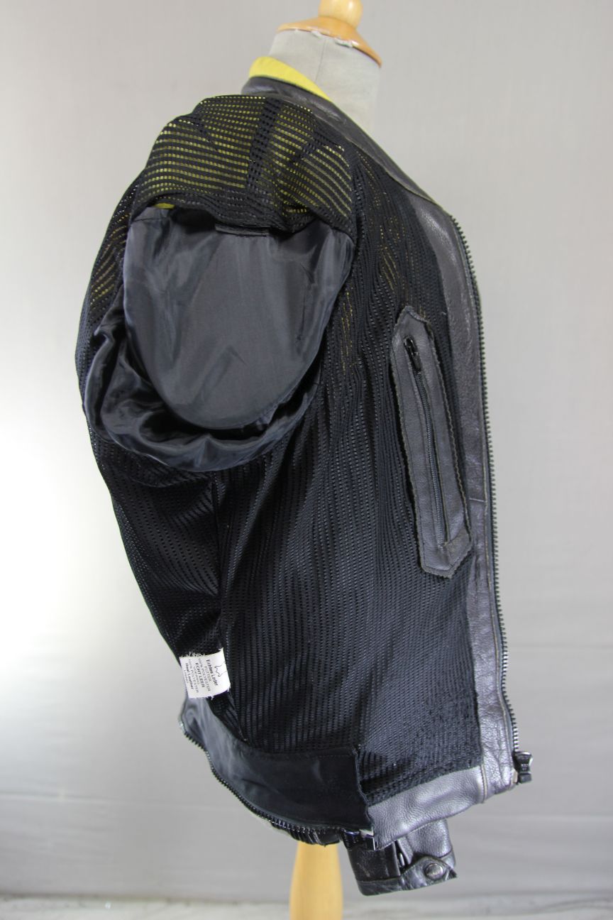 RICHA BLACK, YELLOW & SILVER LEATHER BIKER JACKET WITH CE ARMOUR 42 INCH CHEST