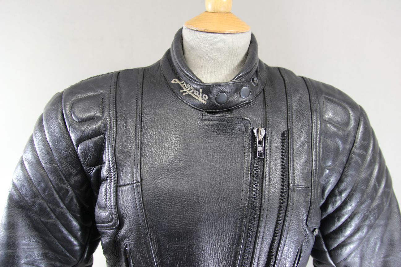 CLASSIC BUFFALO BLACK LEATHER BIKER JACKET 34-36 INCH CHEST/SIZE 12