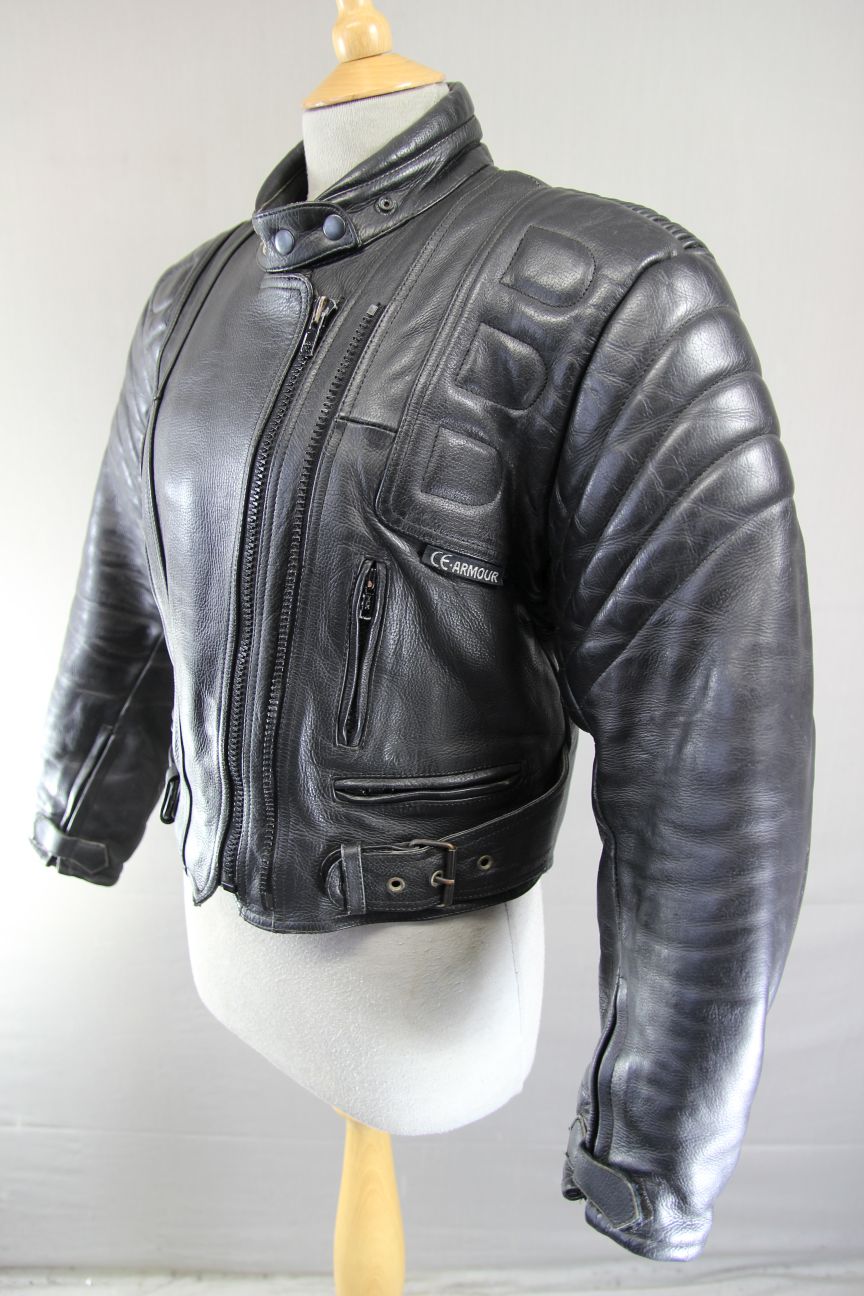 CLASSIC BUFFALO BLACK LEATHER BIKER JACKET 34-36 INCH CHEST/SIZE 12