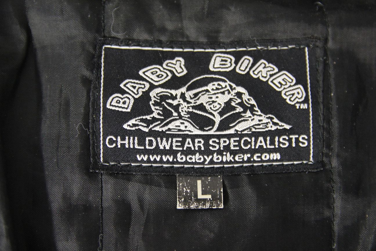 BOYS/CHILDS BLACK, BLUE & WHITE LEATHER BABY BIKER JACKET + THERMAL LINING L/30"