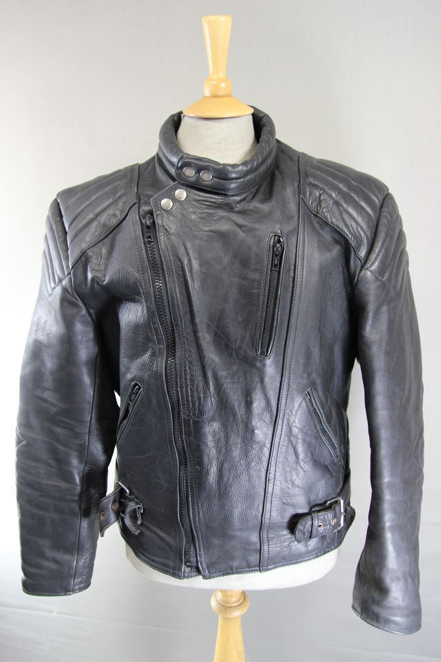 DYNAMIC LEATHERS CLASSIC BLACK COWHIDE BIKER JACKET 42-44 INCH