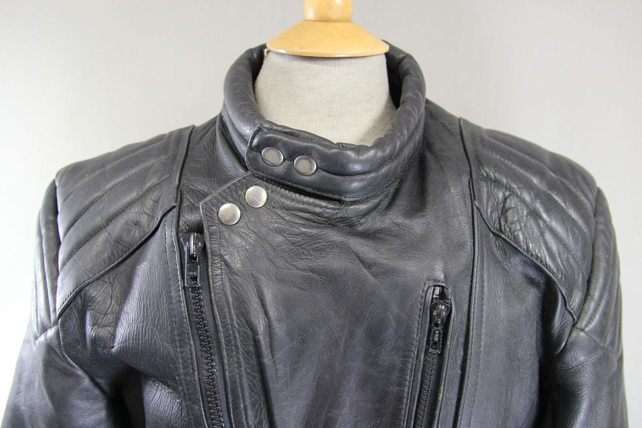 DYNAMIC LEATHERS CLASSIC BLACK COWHIDE BIKER JACKET 42-44 INCH