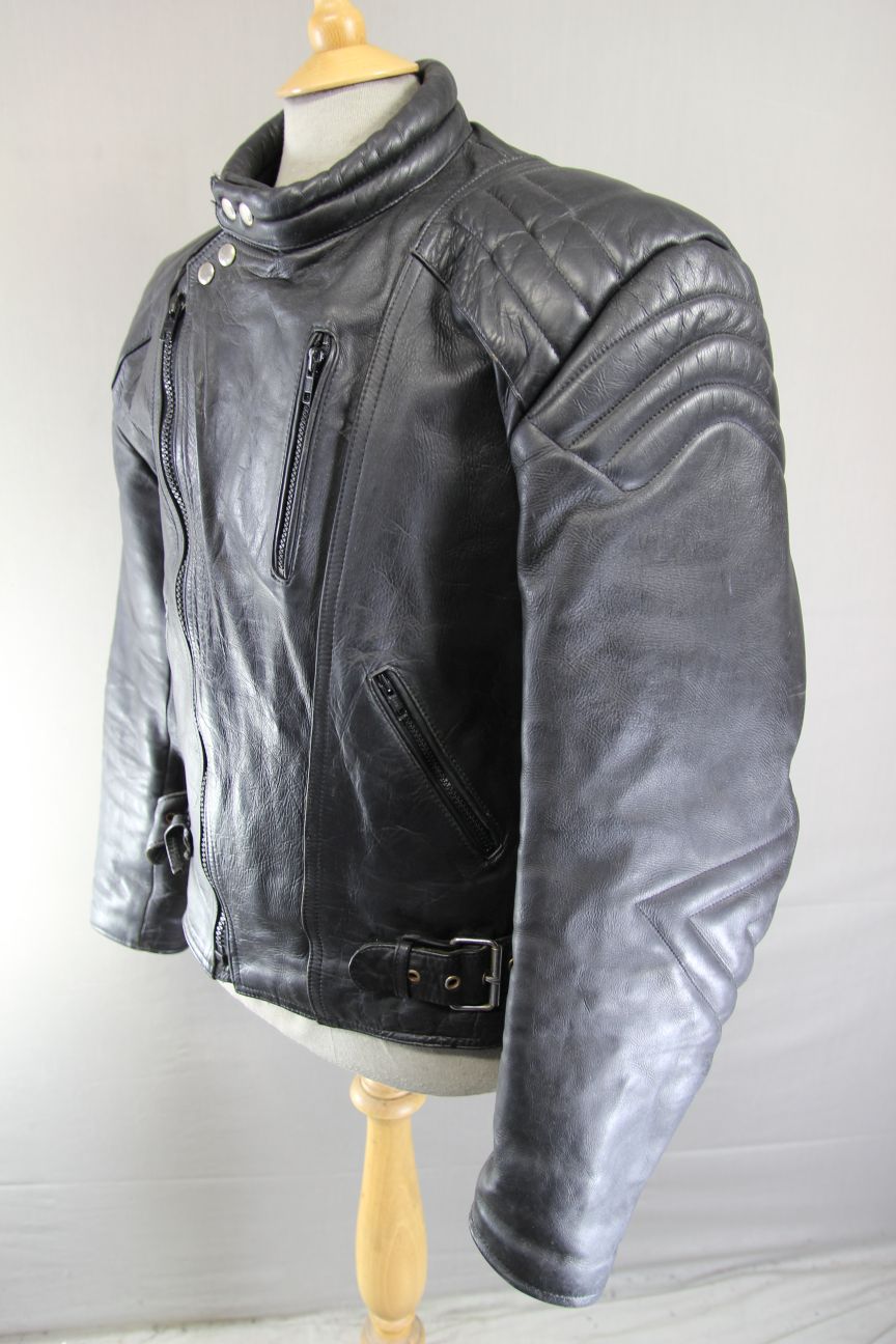 DYNAMIC LEATHERS CLASSIC BLACK COWHIDE BIKER JACKET 42-44 INCH