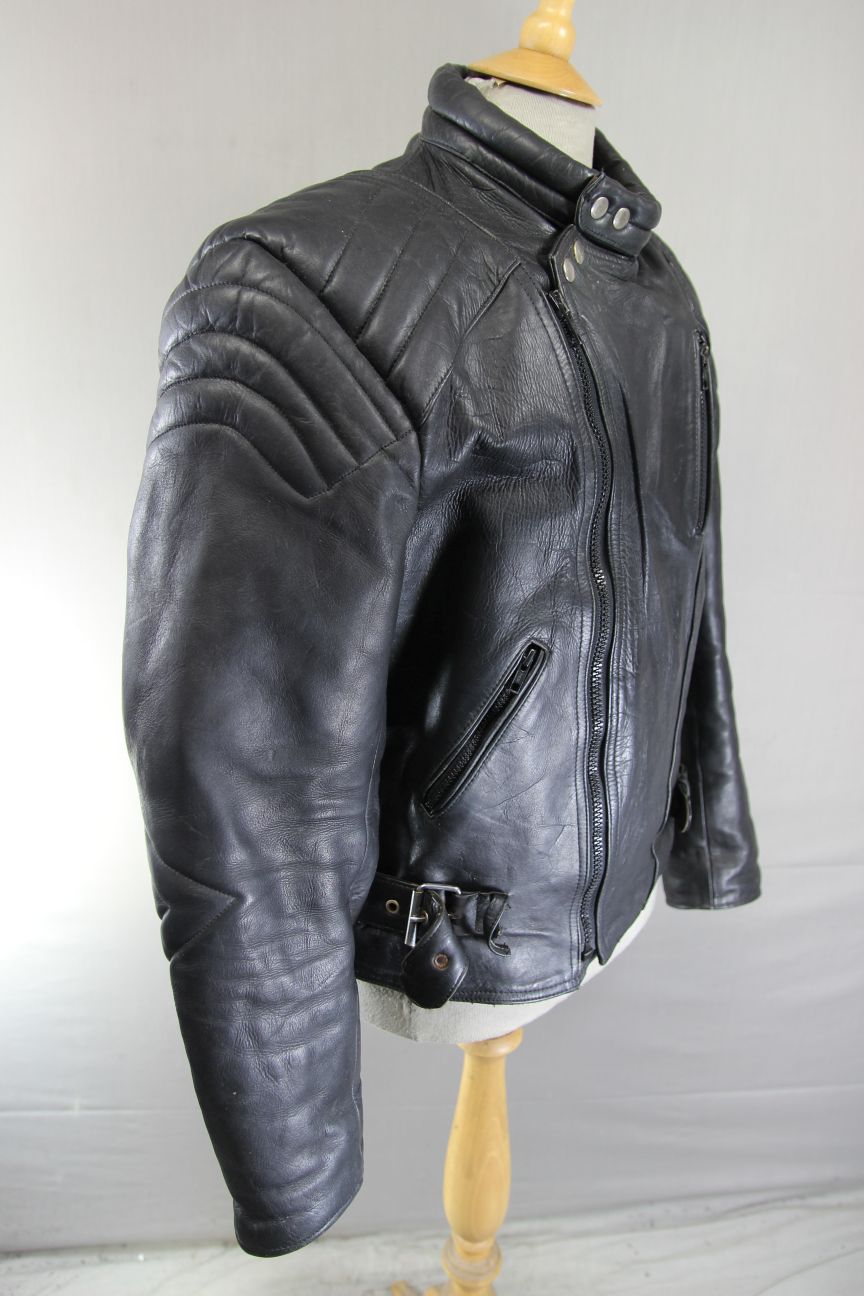 DYNAMIC LEATHERS CLASSIC BLACK COWHIDE BIKER JACKET 42-44 INCH