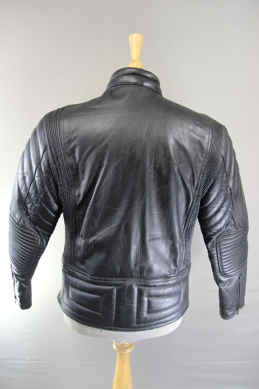 CLASSIC 'STOP' BLACK LEATHER BIKER JACKET 38-40 INCH
