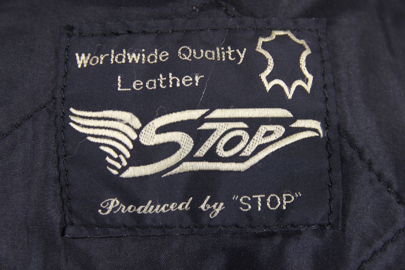 CLASSIC 'STOP' BLACK LEATHER BIKER JACKET 38-40 INCH