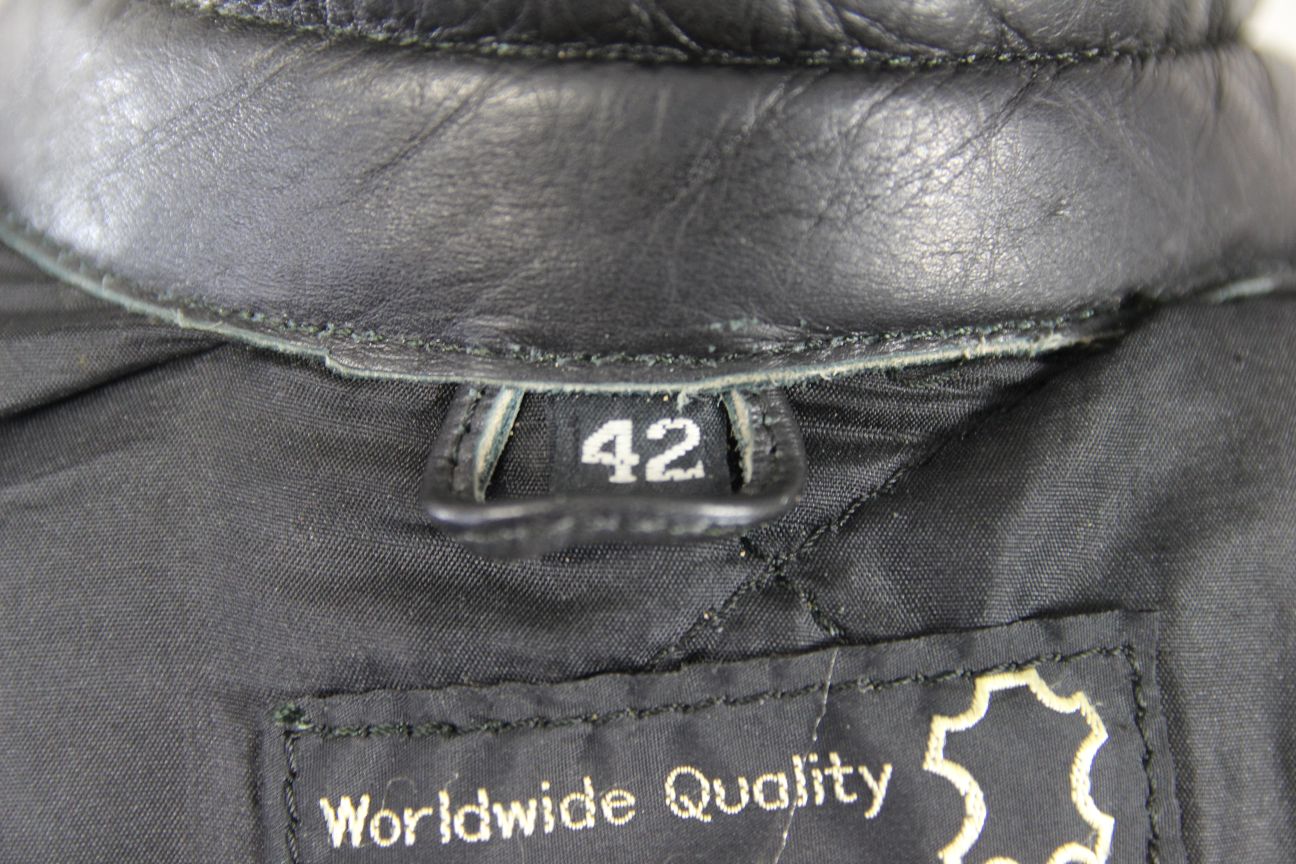 CLASSIC 'STOP' BLACK LEATHER BIKER JACKET 38-40 INCH