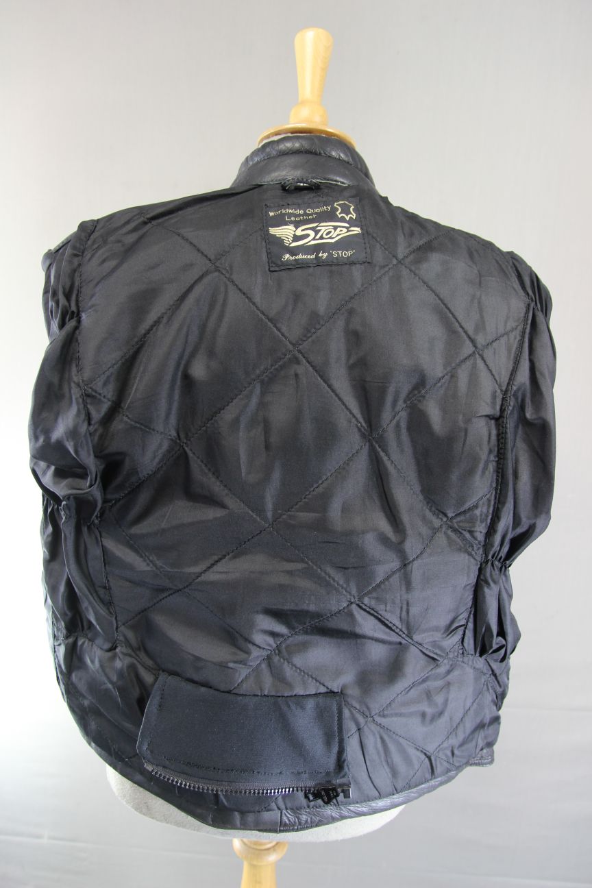 CLASSIC 'STOP' BLACK LEATHER BIKER JACKET 38-40 INCH