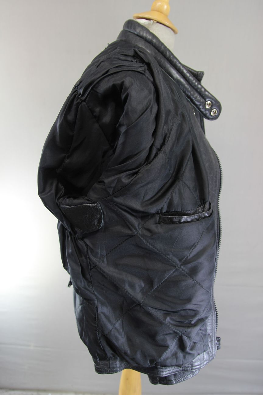 CLASSIC 'STOP' BLACK LEATHER BIKER JACKET 38-40 INCH