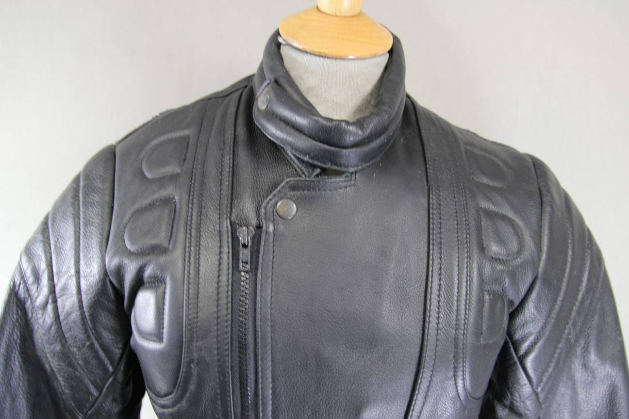 CLASSIC SKINTAN BLACK COWHIDE LEATHER BIKER JACKET 32 INCH