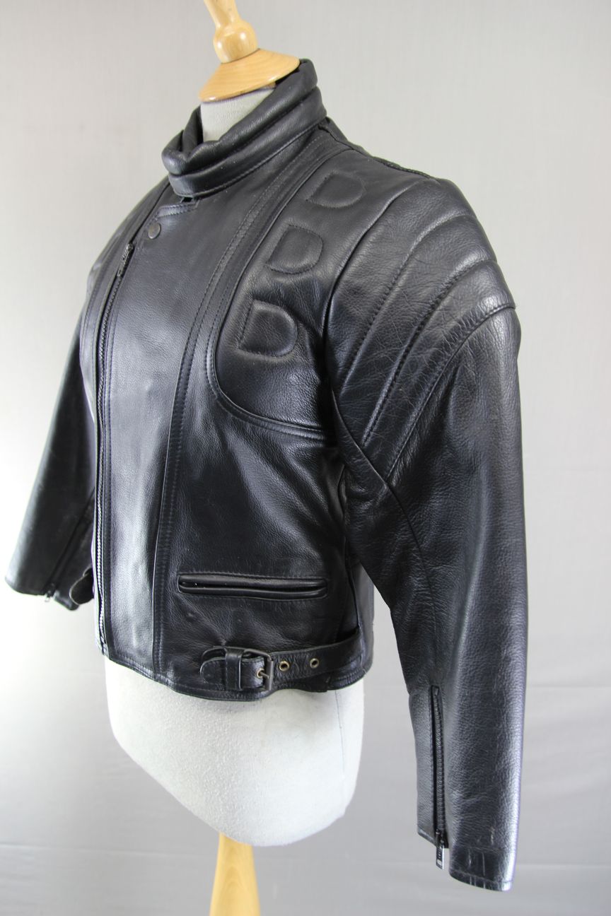 CLASSIC SKINTAN BLACK COWHIDE LEATHER BIKER JACKET 32 INCH