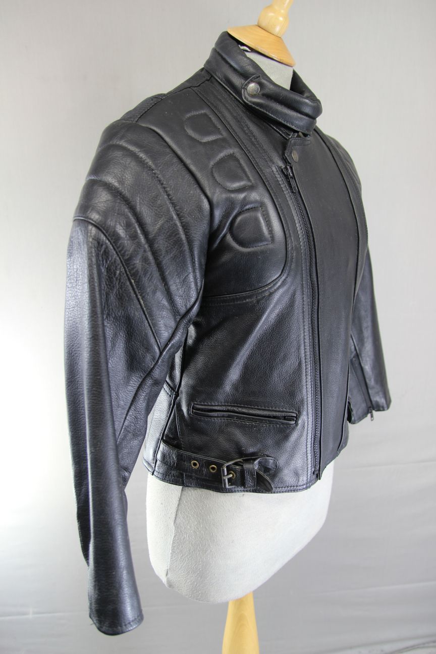 CLASSIC SKINTAN BLACK COWHIDE LEATHER BIKER JACKET 32 INCH