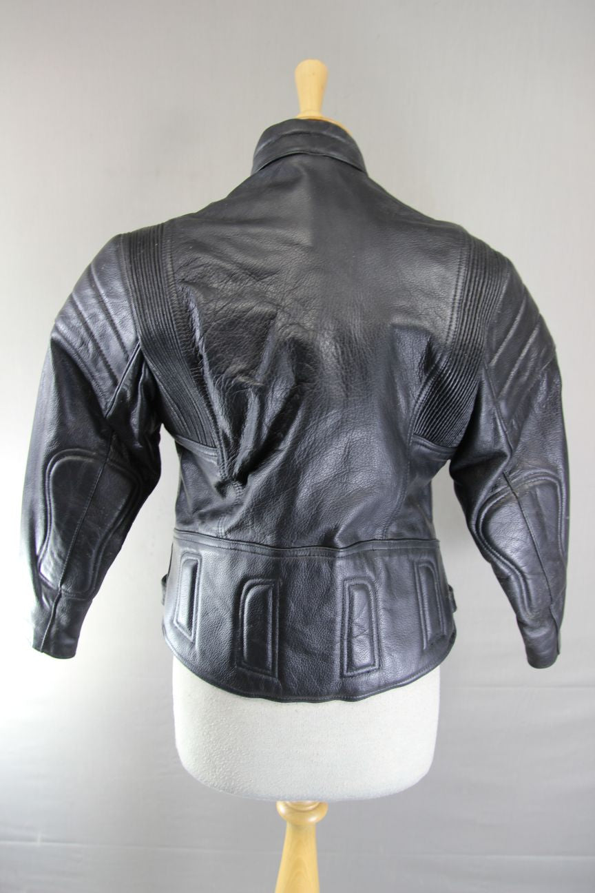 CLASSIC SKINTAN BLACK COWHIDE LEATHER BIKER JACKET 32 INCH