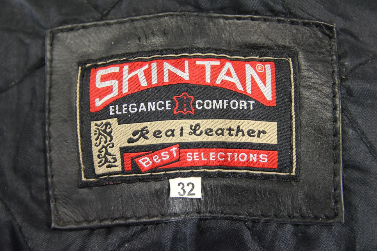CLASSIC SKINTAN BLACK COWHIDE LEATHER BIKER JACKET 32 INCH